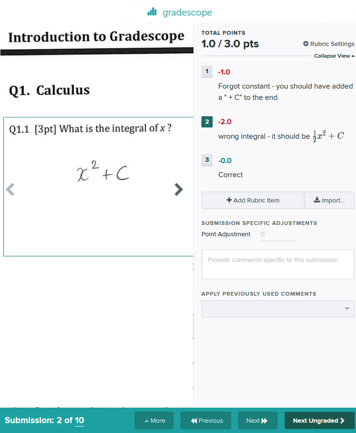 Screenshot of Gradescope Interface