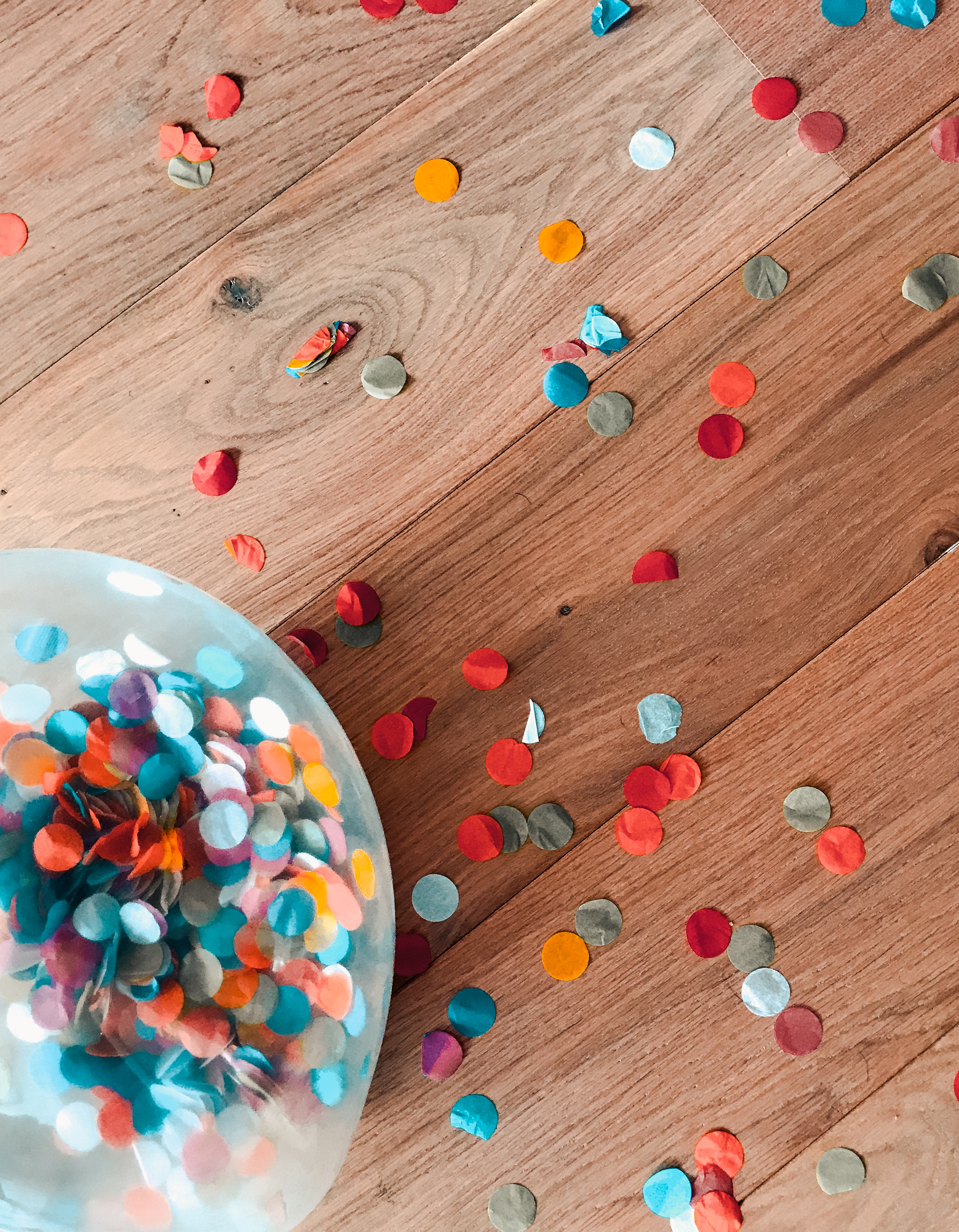 Confetti on a wooden table